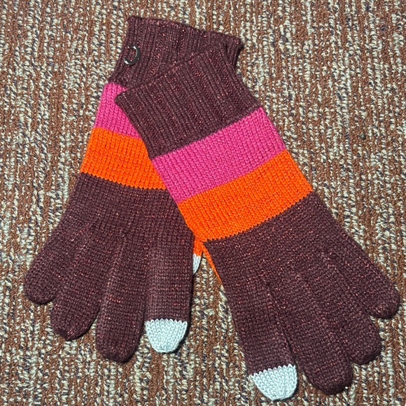 Circus by Sam Edelman Vibrant Knit Gloves sparkle bold orange maroon winter cold - Picture 1 of 7